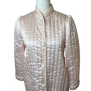 Vtg Miss Elaine Quilted Button Up Robe Pink Satin XS Extra SM Union Made In USA